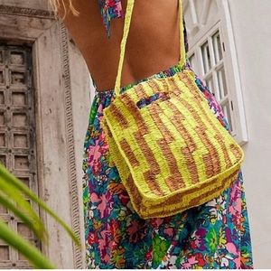 Free People Brunch Date Crossbody/Clutch In Yellow Tan Combo.